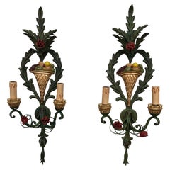 Vintage Pair of Original Italian Wall Lights Flower Design