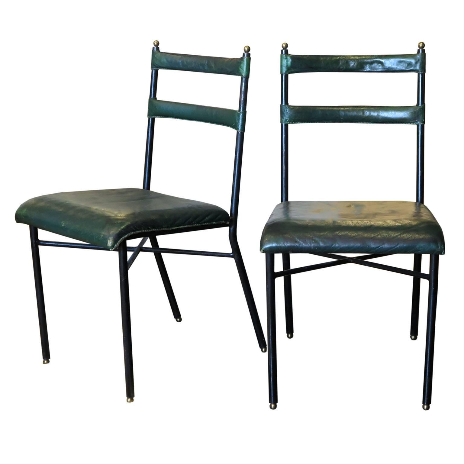 Pair of Original Jacques Adnet Chairs, 1950s