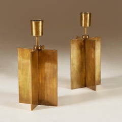 Pair of Original Jean-Michel Frank “Croisillon” Bronze Table Lamps, circa 1935