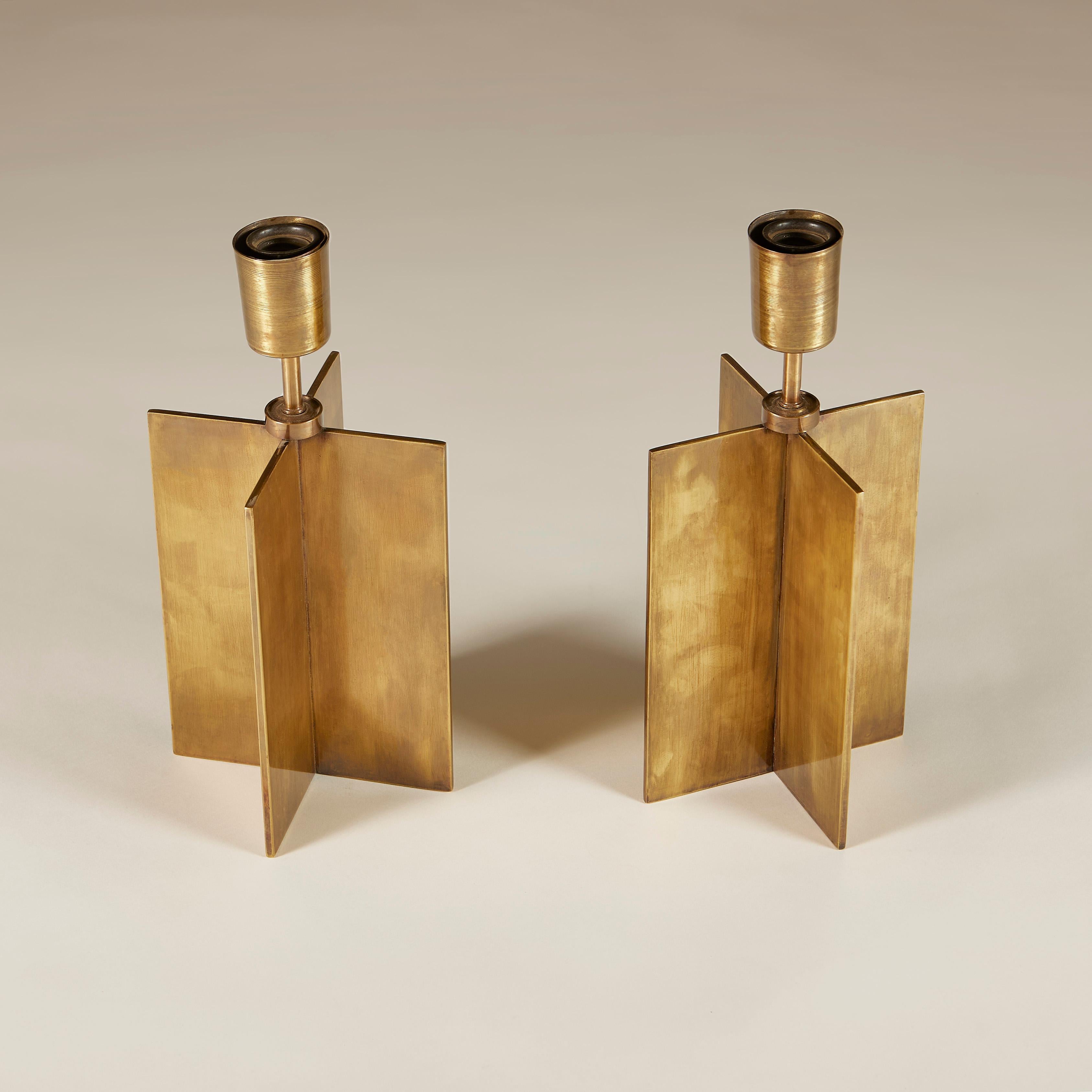 Pair of Original Jean-Michel Frank “Croisillon” Bronze Table Lamps, circa 1935 In Good Condition For Sale In London, GB