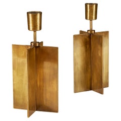Pair of Original Jean-Michel Frank “Croisillon” Bronze Table Lamps, circa 1935
