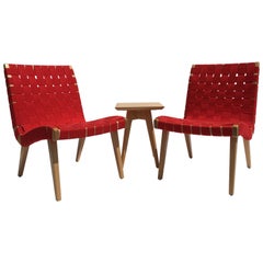 Pair of Original Jens Risom Lounge Chairs with Side Table by Knoll