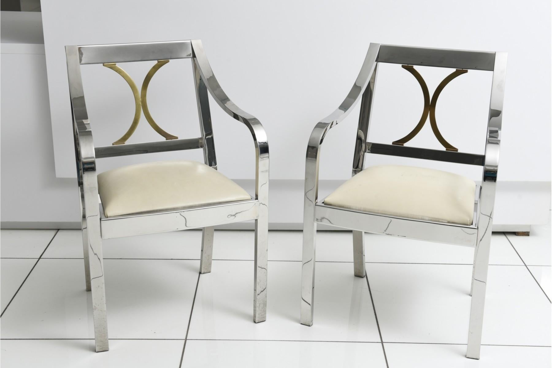 Pair of Original Karl Springer Chairs, Stainless Steel and Brass For Sale 3