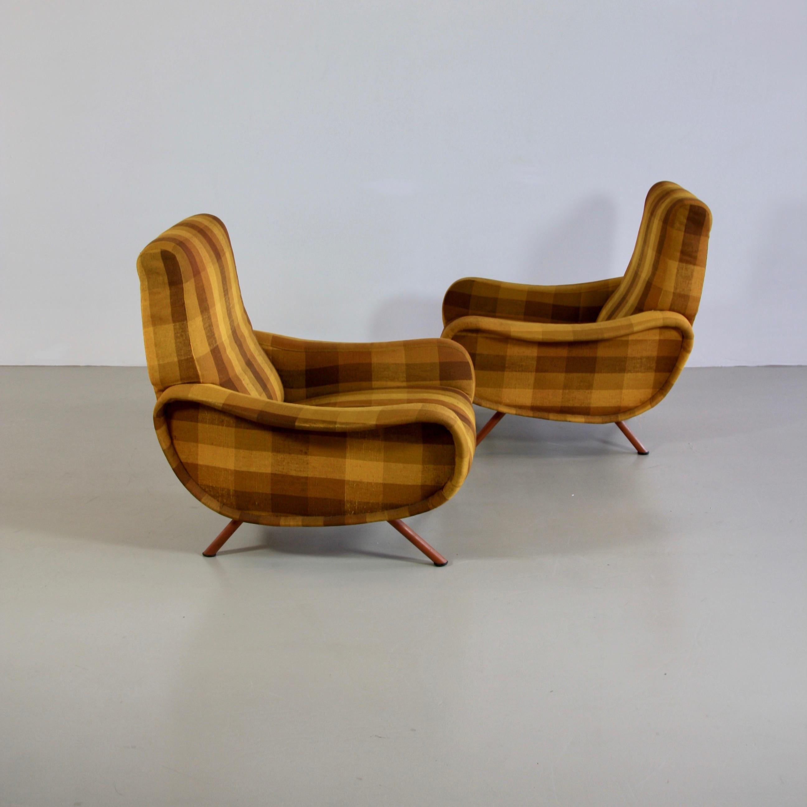 Mid-Century Modern Pair of Original Lady Armchairs by Marco Zanuso, Arflex Italy