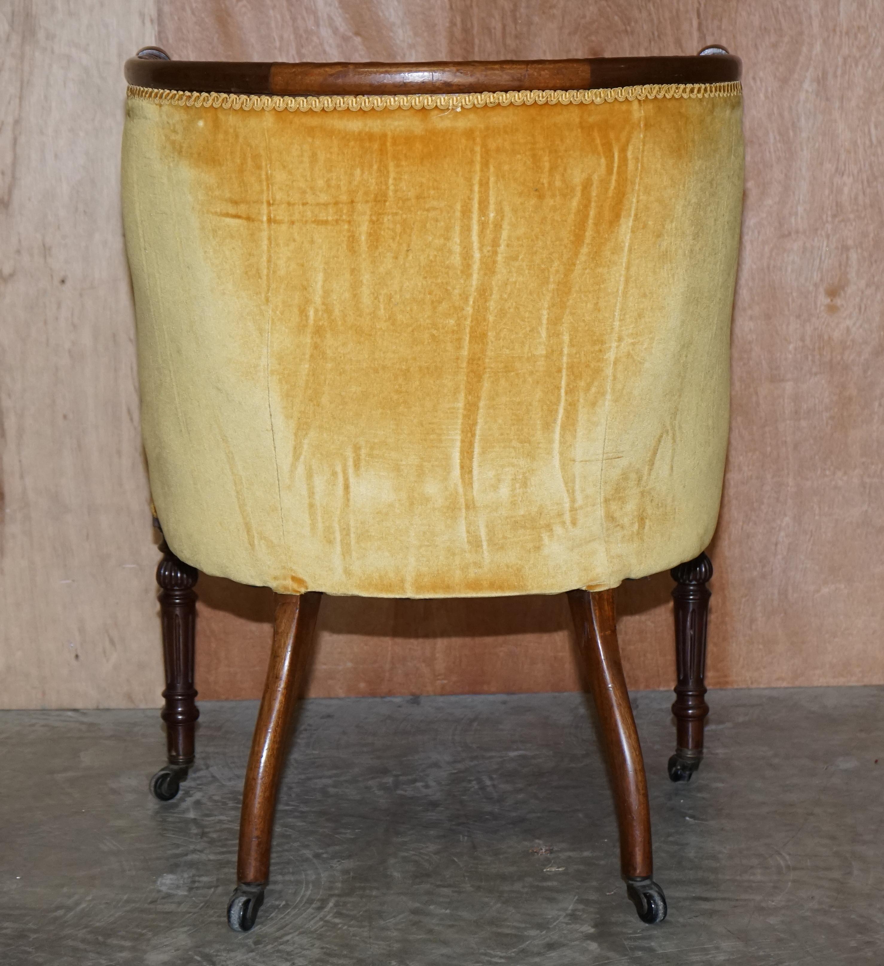 Pair of Original Late Regency Carved Hardwood Framed Velour Tub Armchairs 8