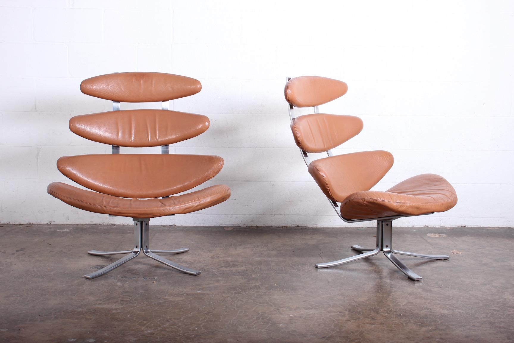 Pair of Original Leather Corona Chairs by Poul Volther 1