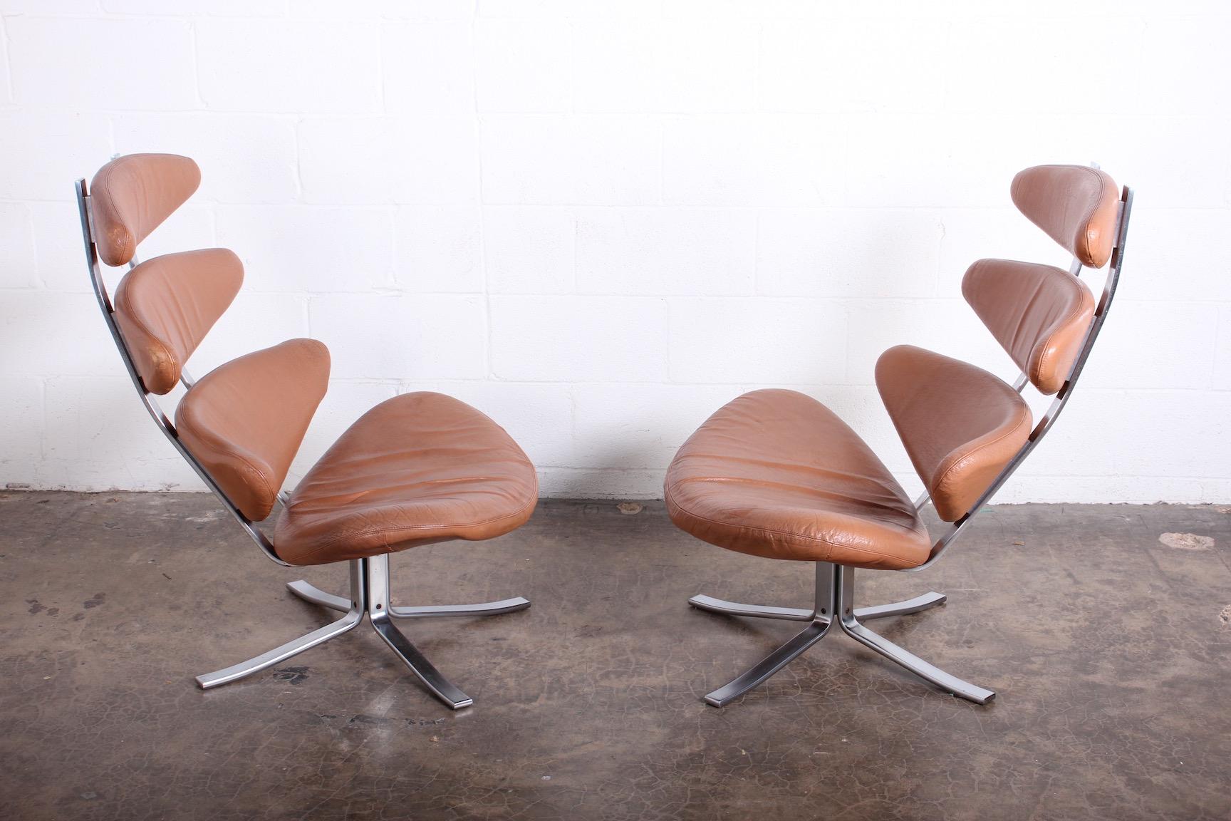 Pair of Original Leather Corona Chairs by Poul Volther 2