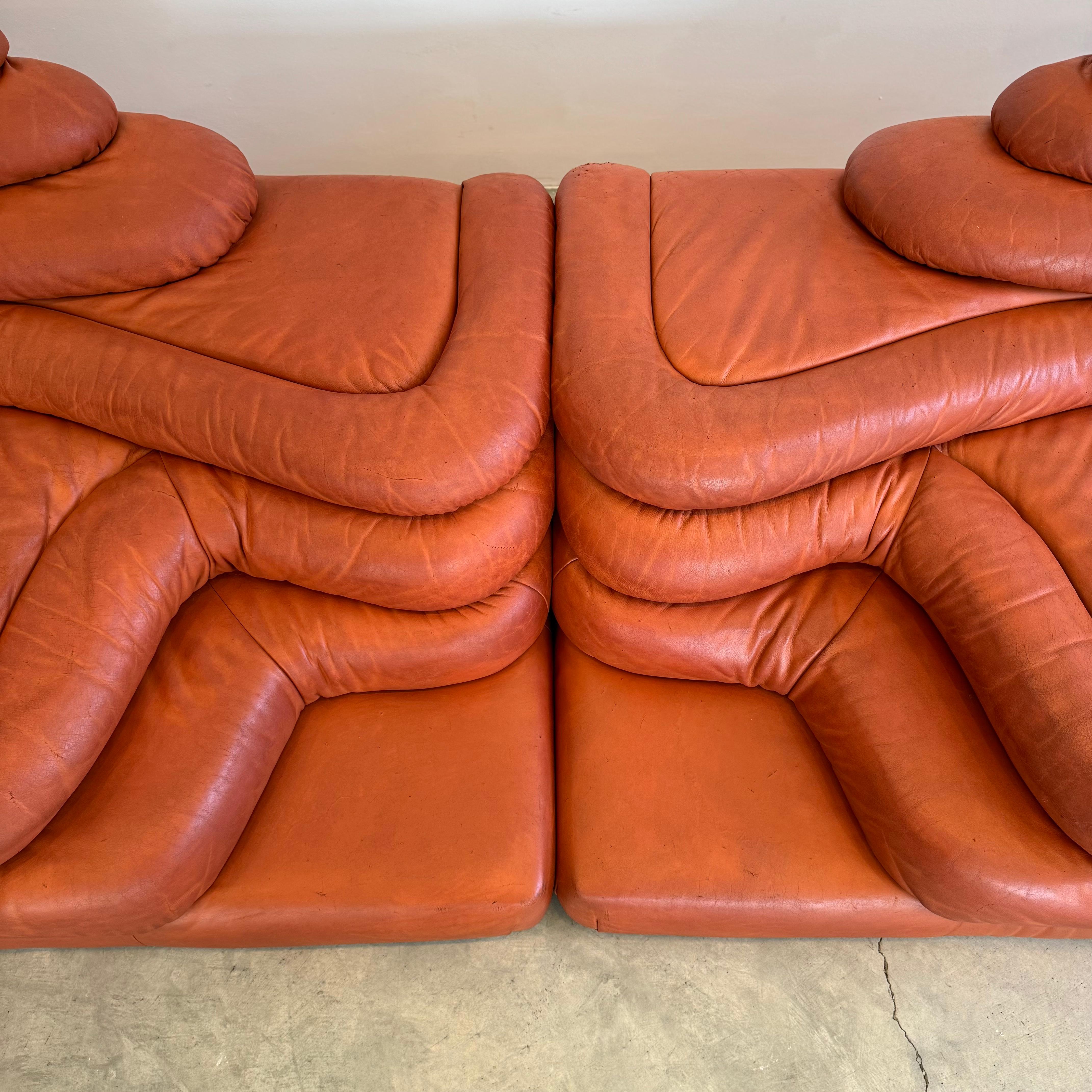 Ein Paar Original De Sede Terrazza Sofas aus Leder von Ubald Klug, 1970er Jahre Schweiz im Angebot 5
