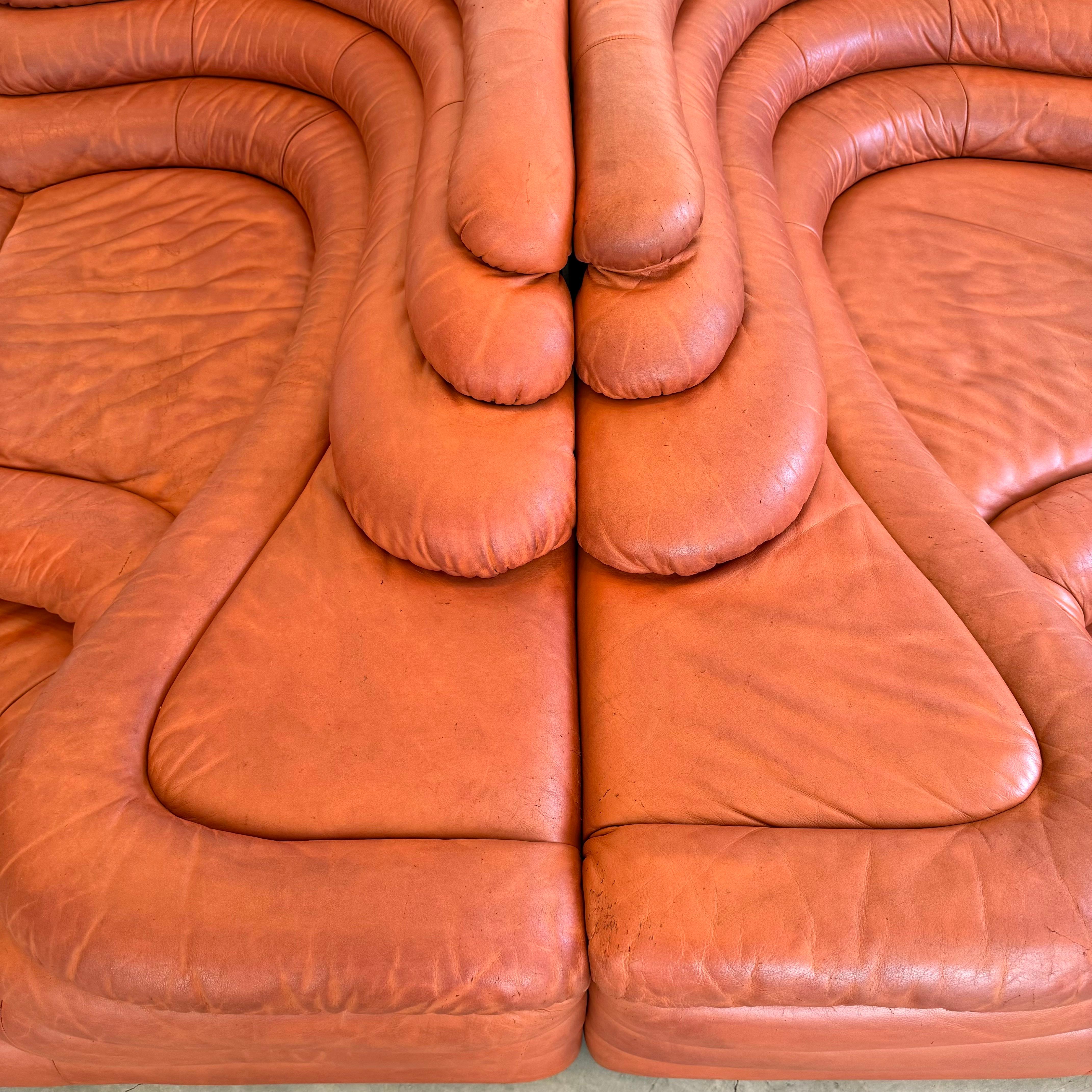 Ein Paar Original De Sede Terrazza Sofas aus Leder von Ubald Klug, 1970er Jahre Schweiz im Angebot 12