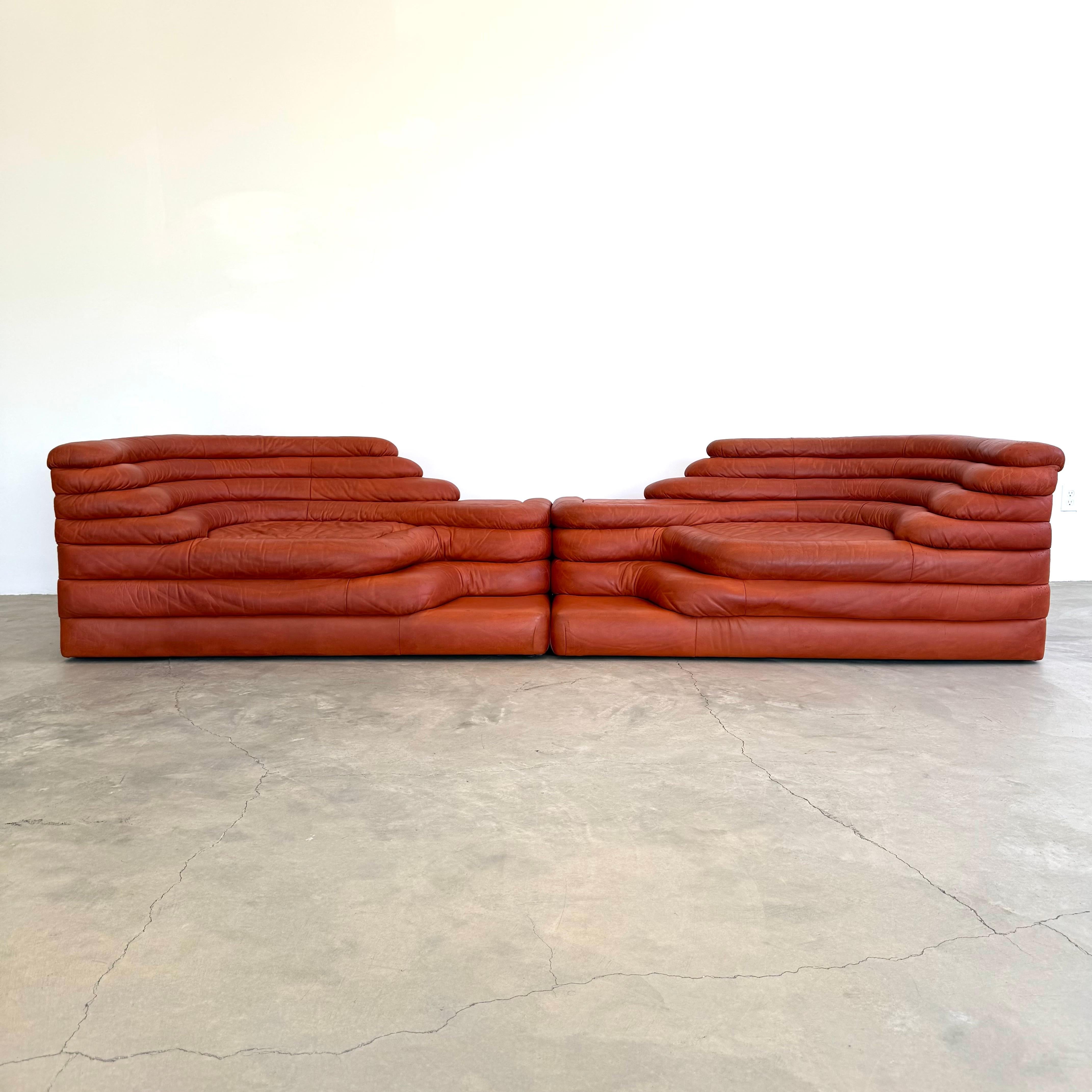 Ein Paar Original De Sede Terrazza Sofas aus Leder von Ubald Klug, 1970er Jahre Schweiz im Angebot 14