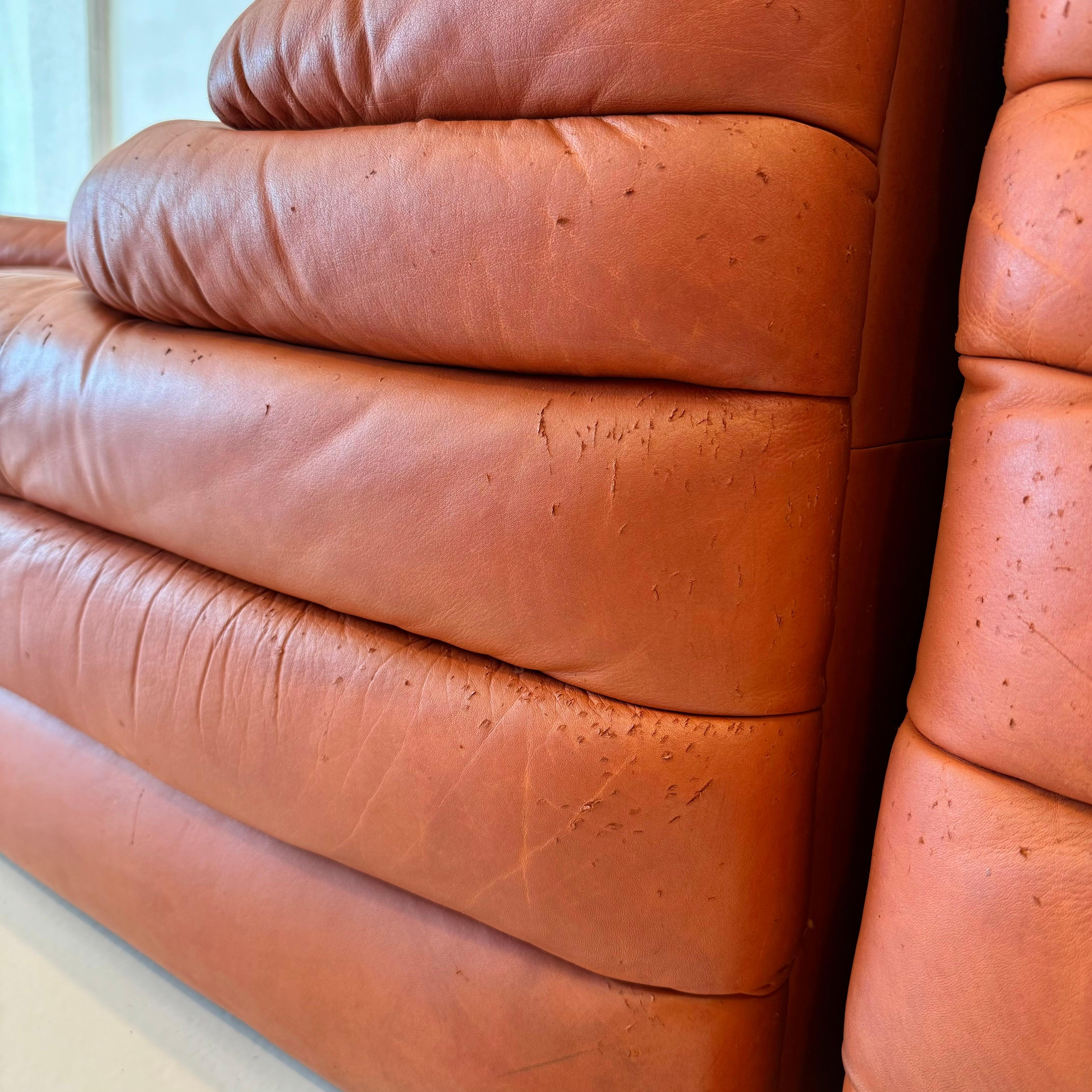 Ein Paar Original De Sede Terrazza Sofas aus Leder von Ubald Klug, 1970er Jahre Schweiz im Angebot 15