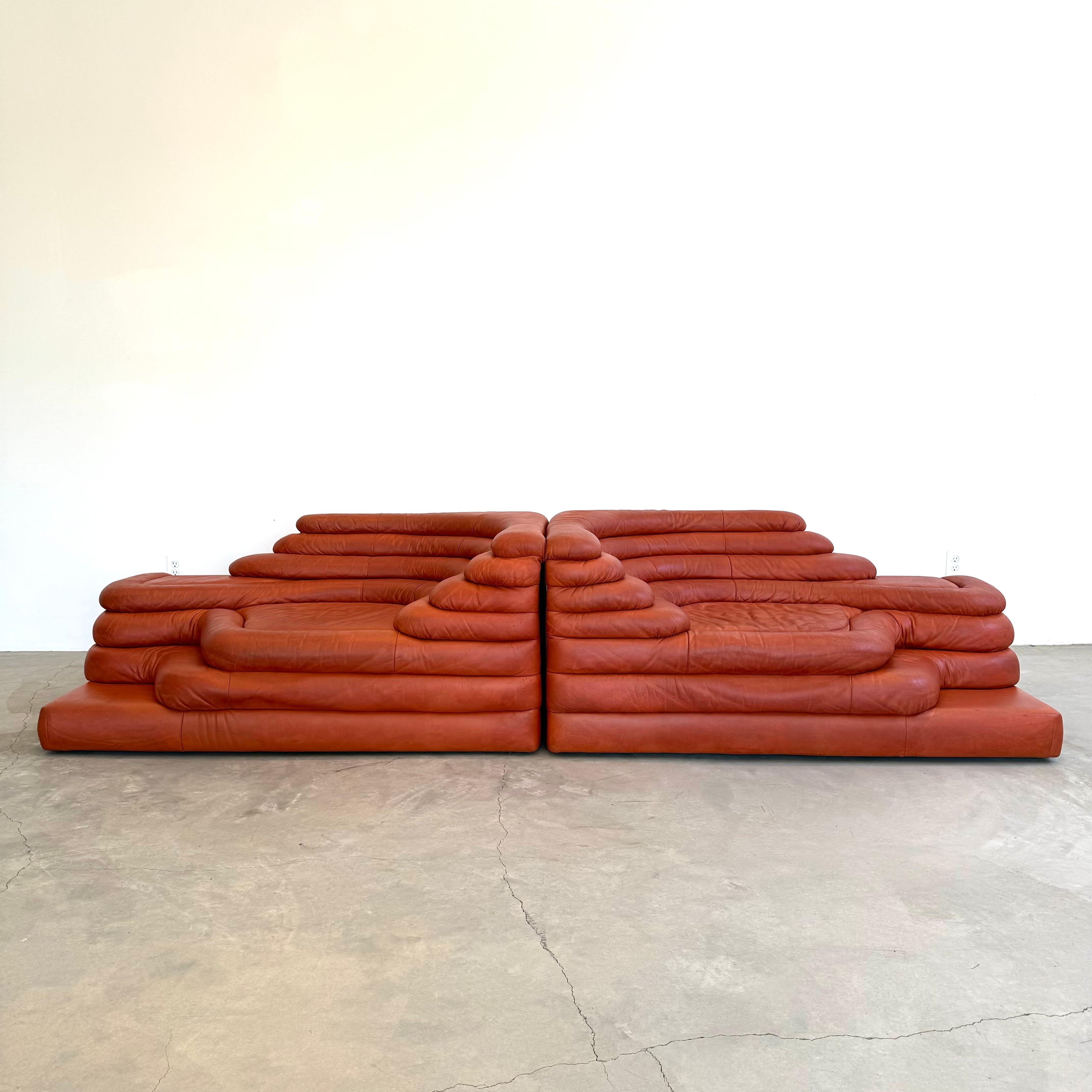Ein Paar Original De Sede Terrazza Sofas aus Leder von Ubald Klug, 1970er Jahre Schweiz im Angebot 1