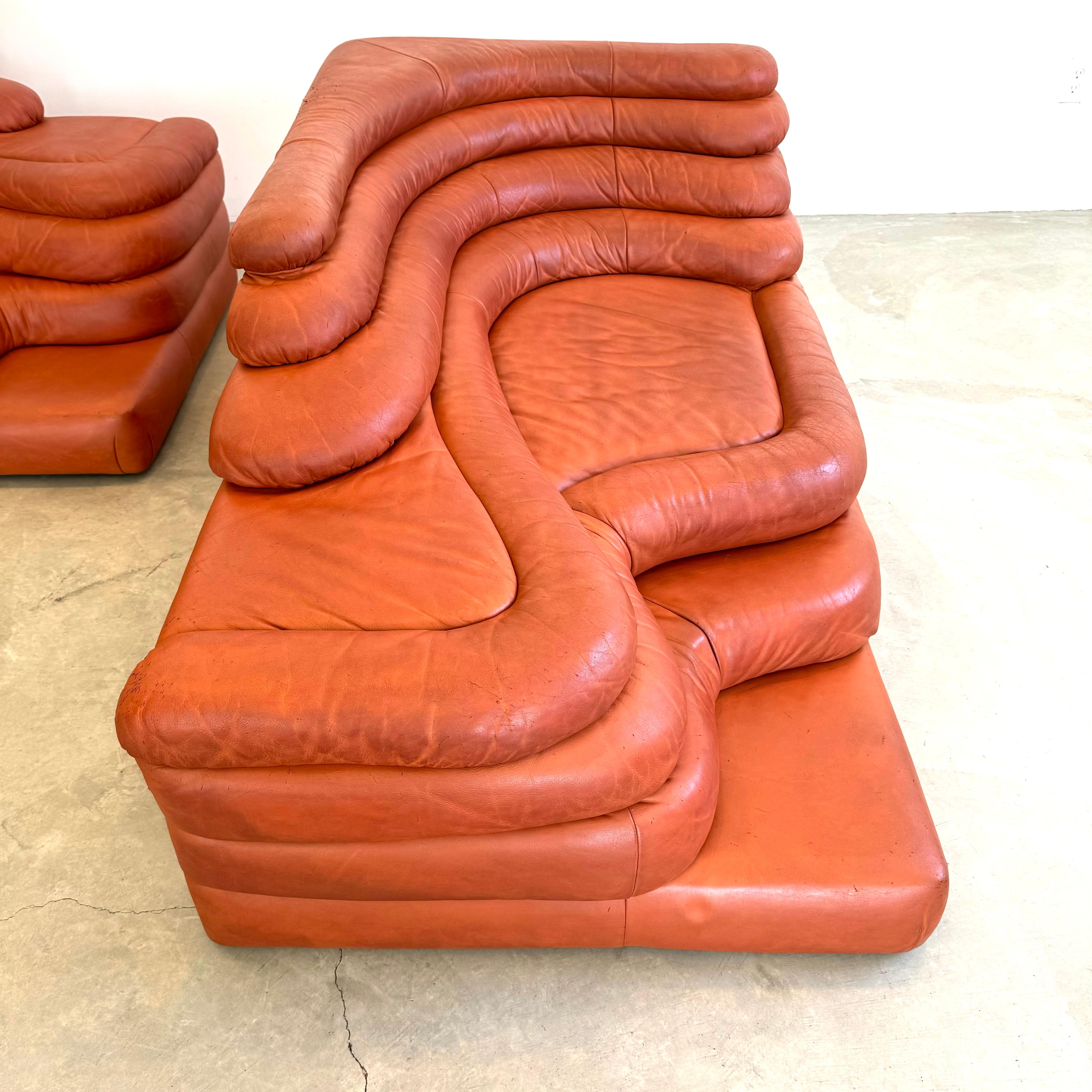 Ein Paar Original De Sede Terrazza Sofas aus Leder von Ubald Klug, 1970er Jahre Schweiz im Angebot 2