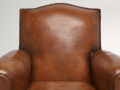 Pair of Original Leather French Club Chairs Restored Internally with Horsehair