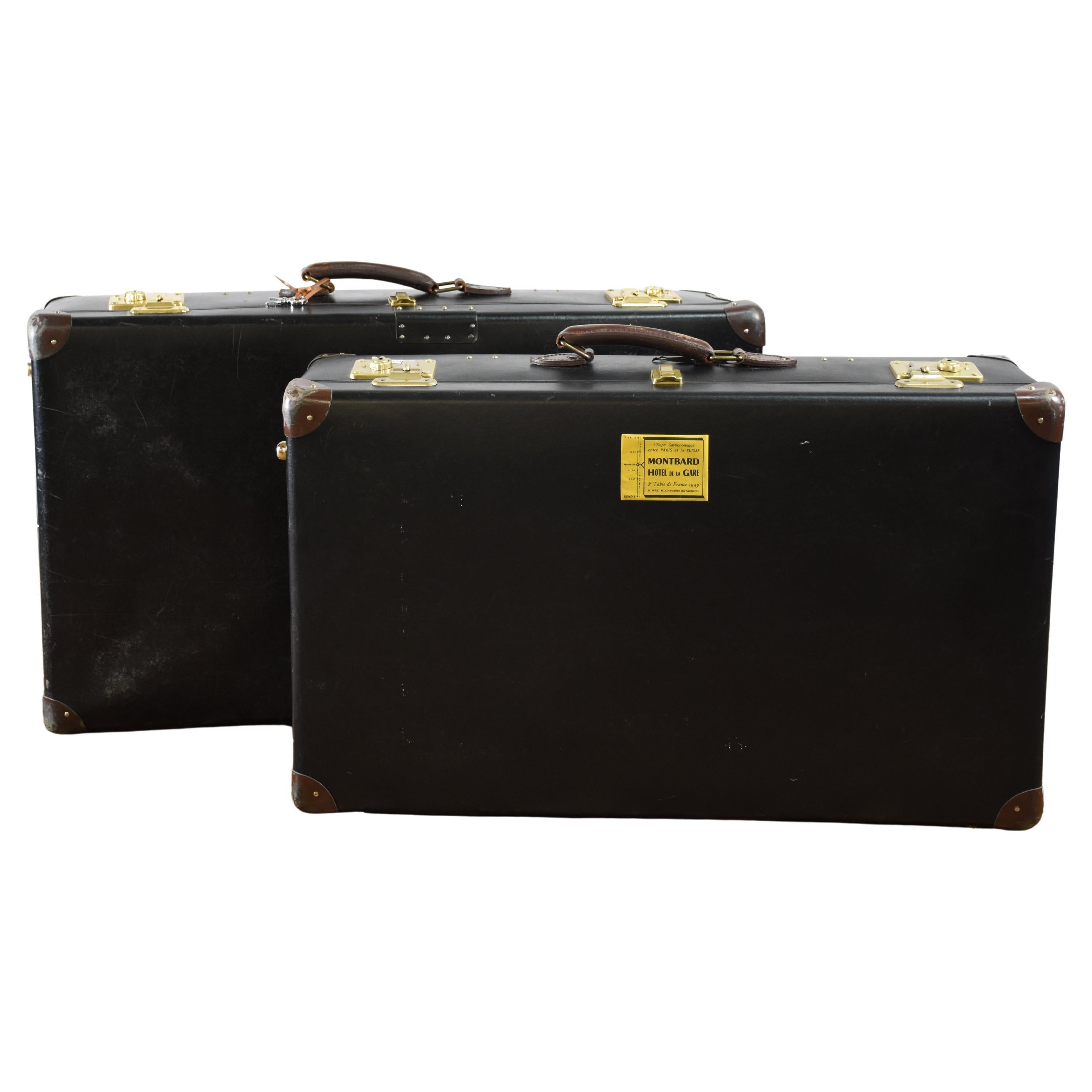 Coppia di valigie "originali" con finiture in pelle di Globe-Trotter, Inghilterra in vendita