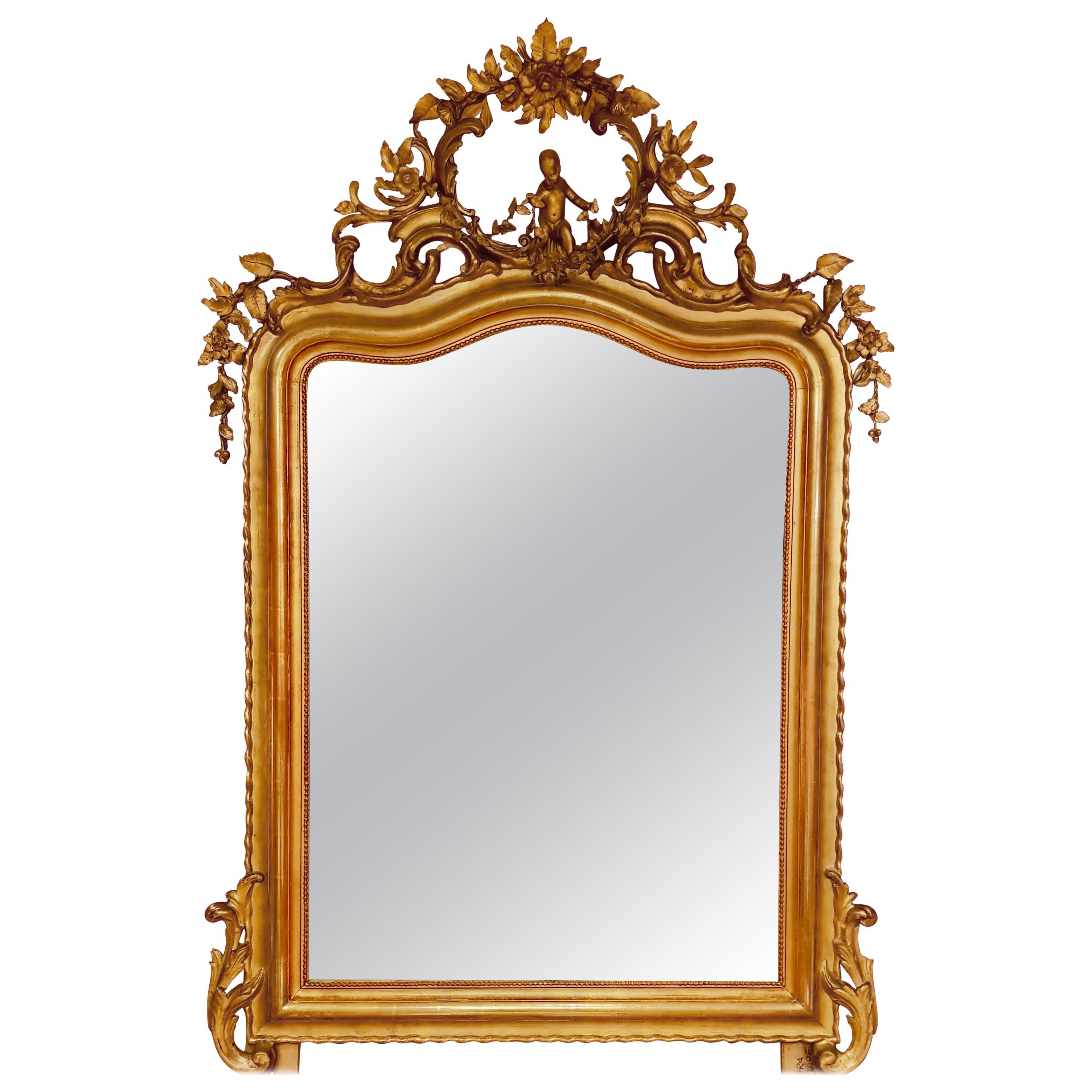 Mirrors Pair of authentic Louis XV style in pure gold with rich carving 1830s For Sale