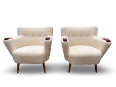 Pair of original loungers in sheepskin by danish cabinet maker - 1950s.