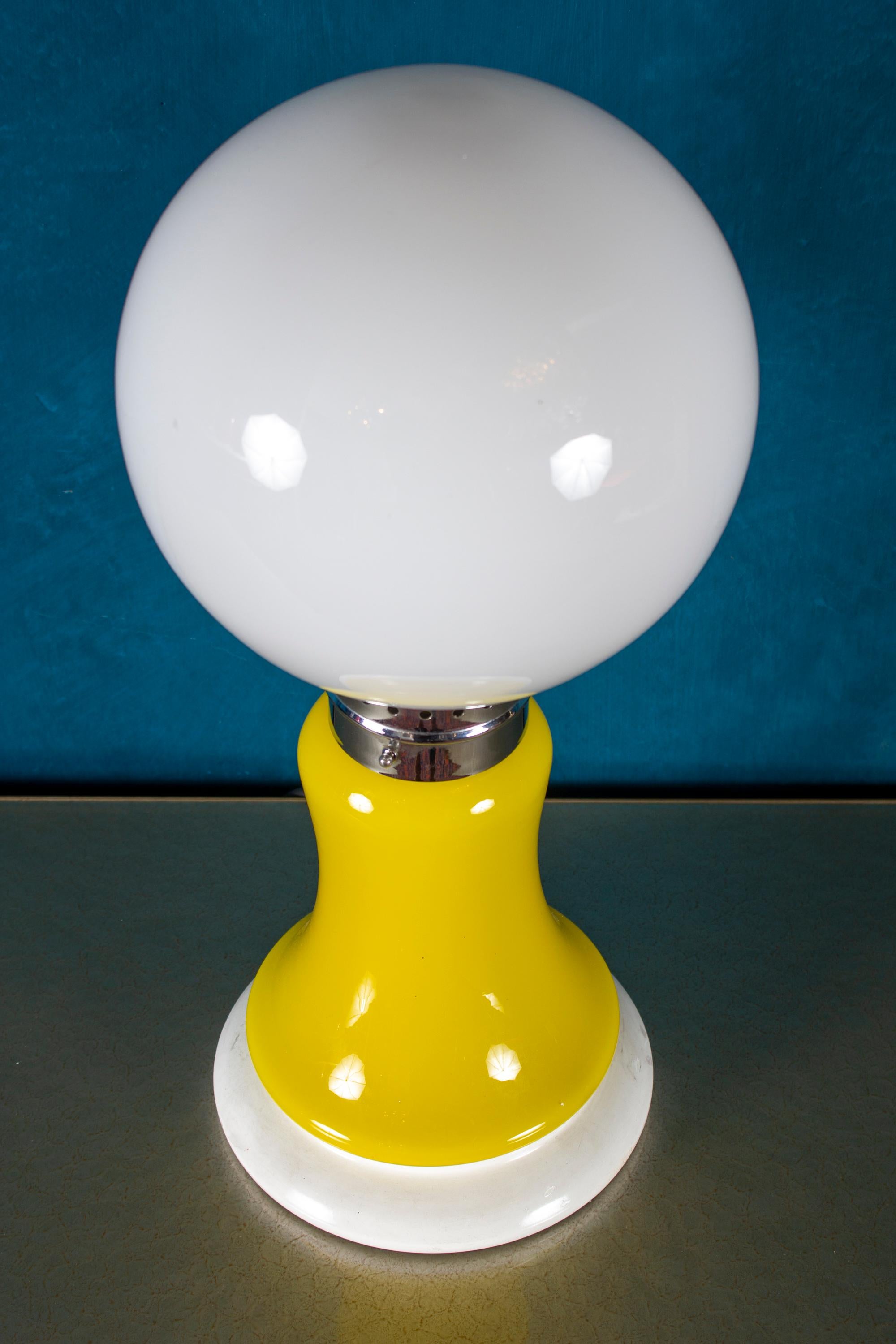 Pair of Original Mazzega Table Lamps 1960 Carlo Nason Yellow White 1