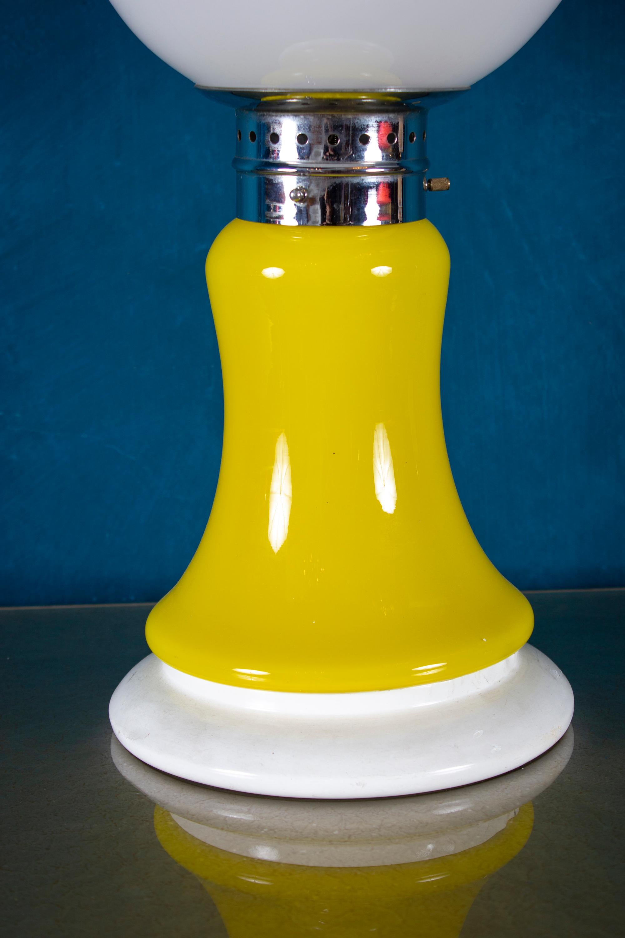Blown Glass Pair of Original Mazzega Table Lamps 1960 Carlo Nason Yellow White