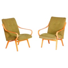 Pair of Original Mid-Century Beech Armchairs, Revived Polish, Czechia, 1950s