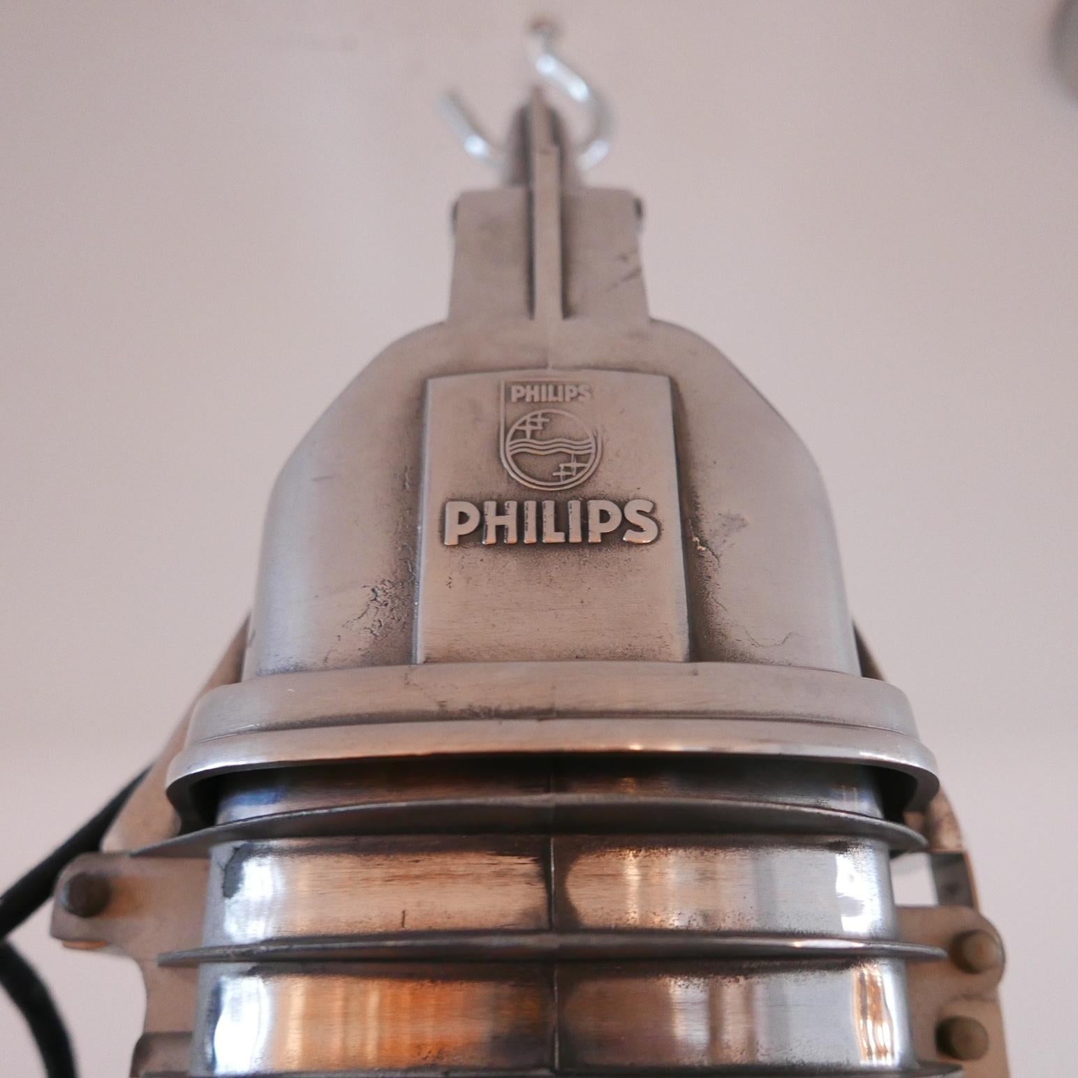 Metal Pair of Original Mid-Century Dutch Philips Industrial Pendant Lamps  For Sale