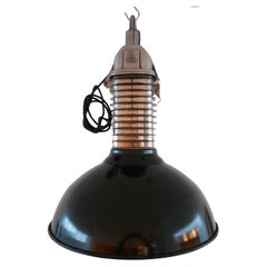 Paire de lampes suspendues industrielles Dutch Philips originales du milieu du siècle dernier 