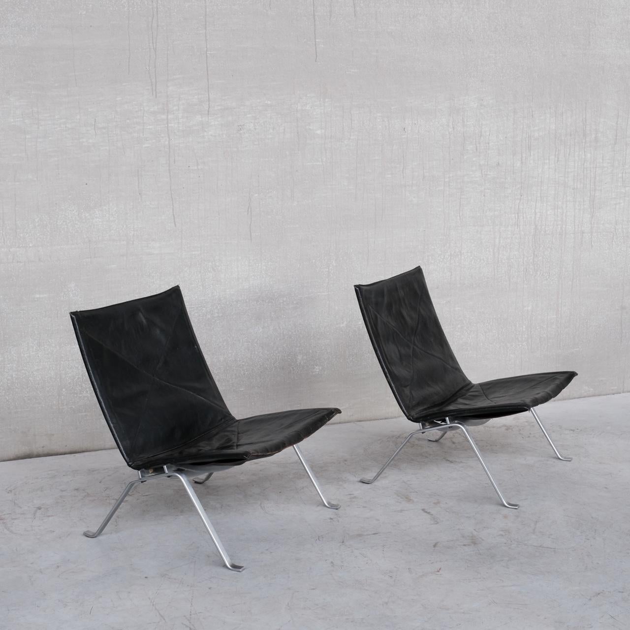 Pair of Original Mid-Century Poul Kjaerholm PK22 Leather Lounge Chairs 5