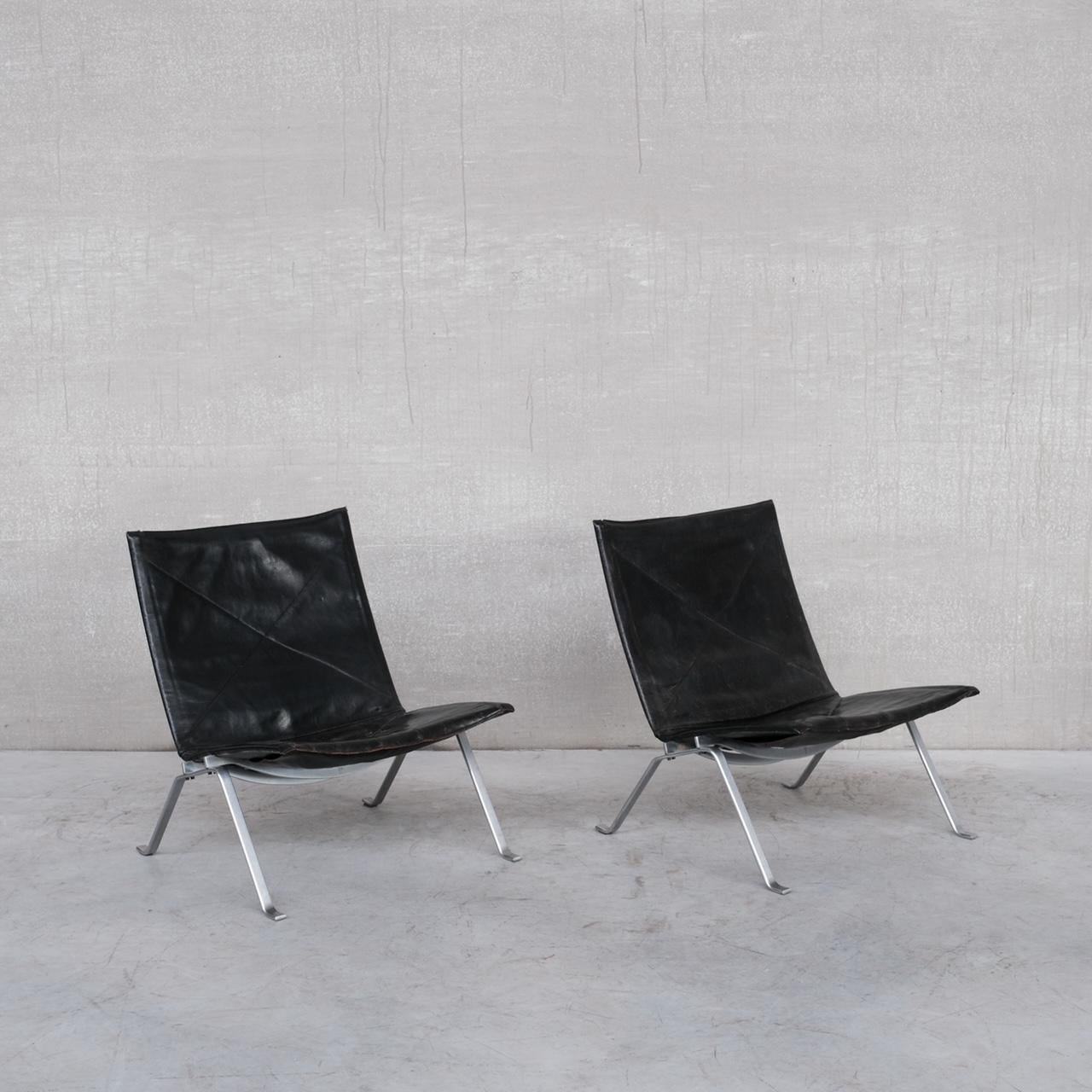 Pair of Original Mid-Century Poul Kjaerholm PK22 Leather Lounge Chairs 4