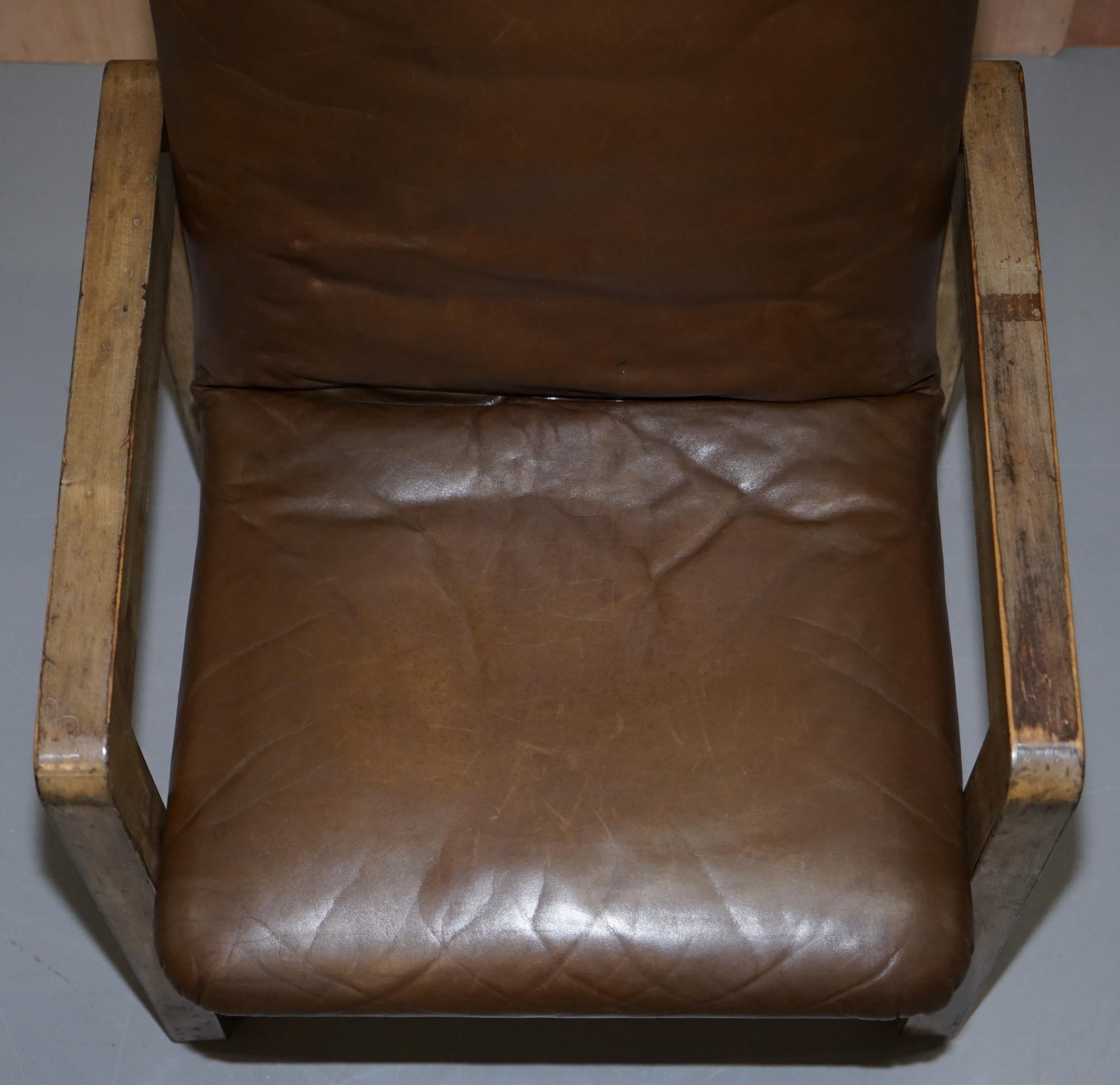 Pair of Original Midcentury Vintage Aged Brown Leather John Makepeace Armchairs For Sale 10
