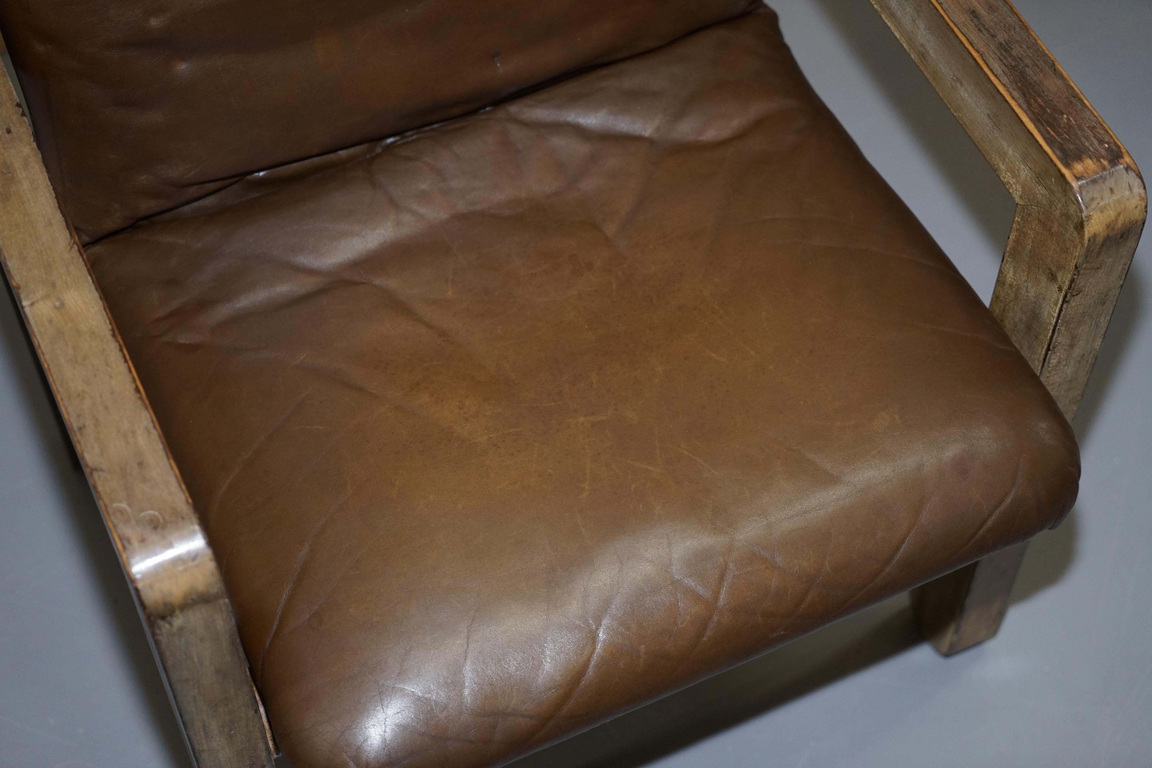 Pair of Original Midcentury Vintage Aged Brown Leather John Makepeace Armchairs For Sale 11