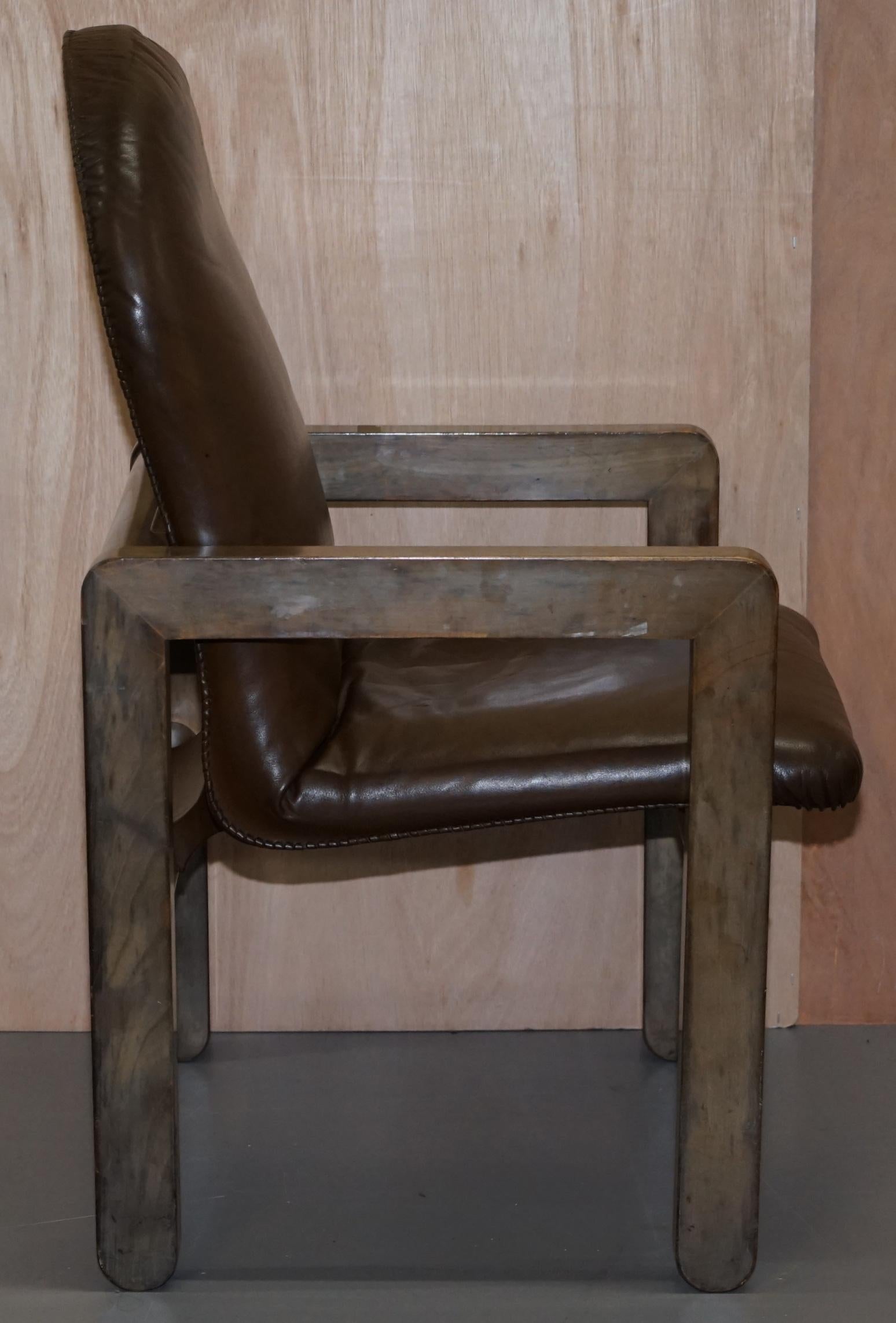 Pair of Original Midcentury Vintage Aged Brown Leather John Makepeace Armchairs For Sale 1