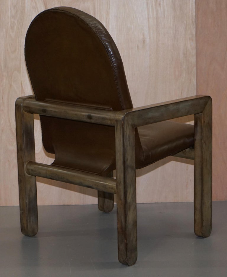 Pair Of Original Midcentury Vintage Aged Brown Leather John