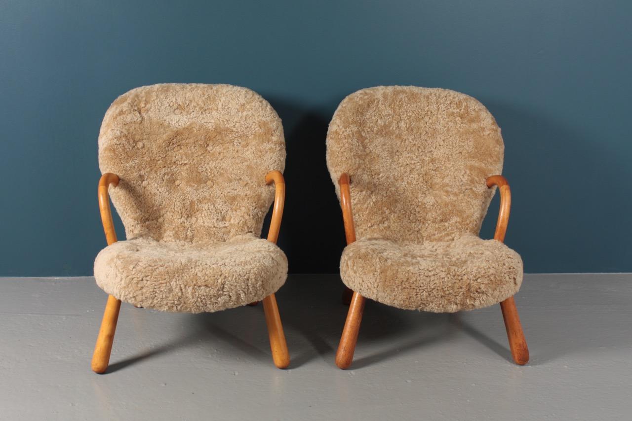 Pair of Original Midcentury Clam Chairs by Philip Arctander, Danish, 1940s In Good Condition In Lejre, DK