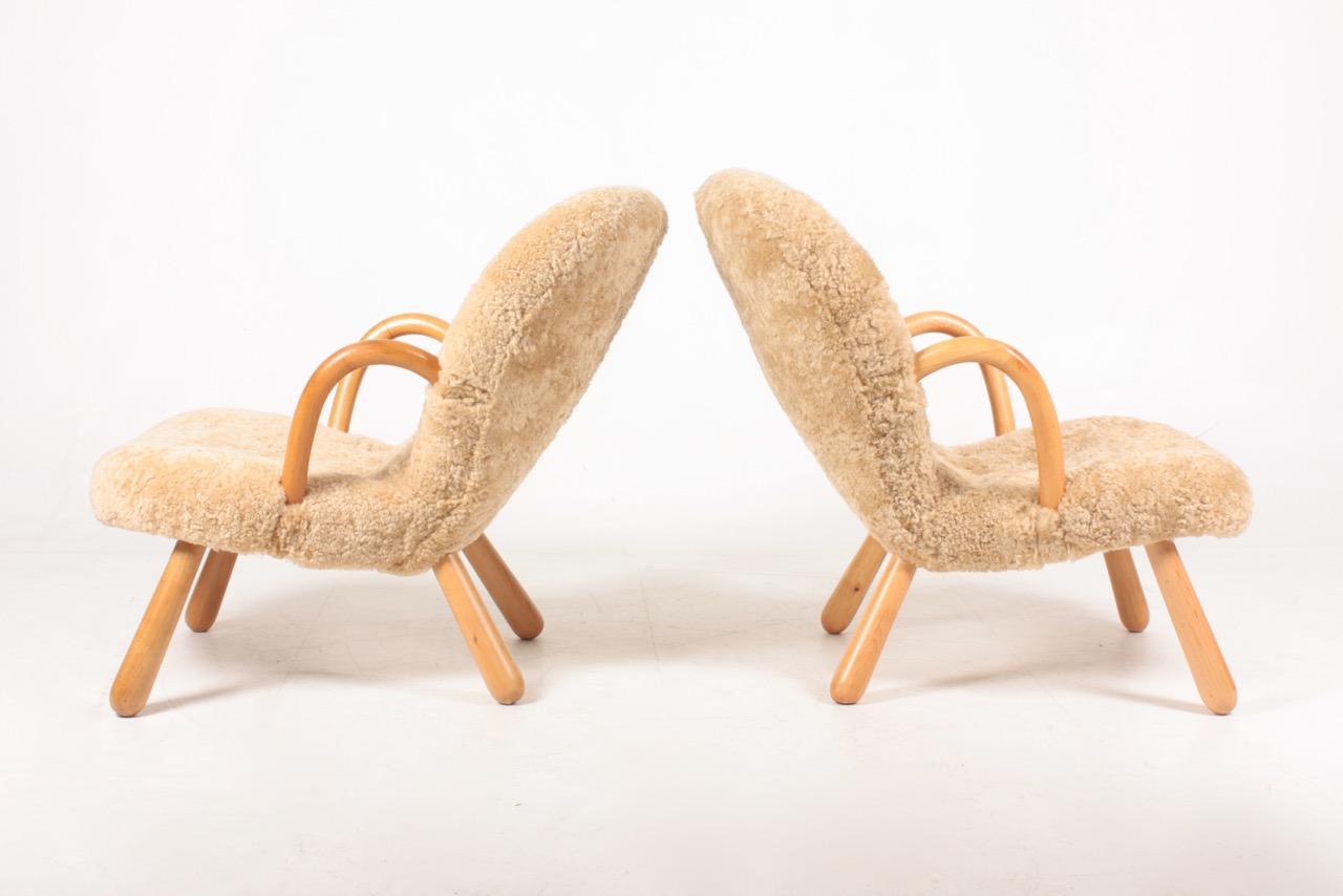 Scandinavian Modern Pair of Original Midcentury Clam Chairs, Made in Denmark, 1940s