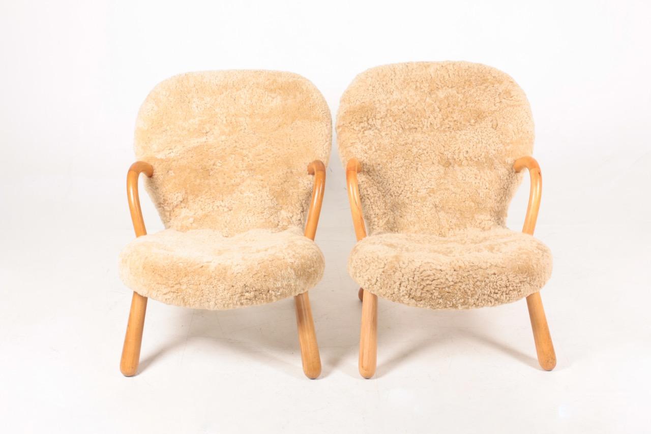 Danish Pair of Original Midcentury Clam Chairs, Made in Denmark, 1940s