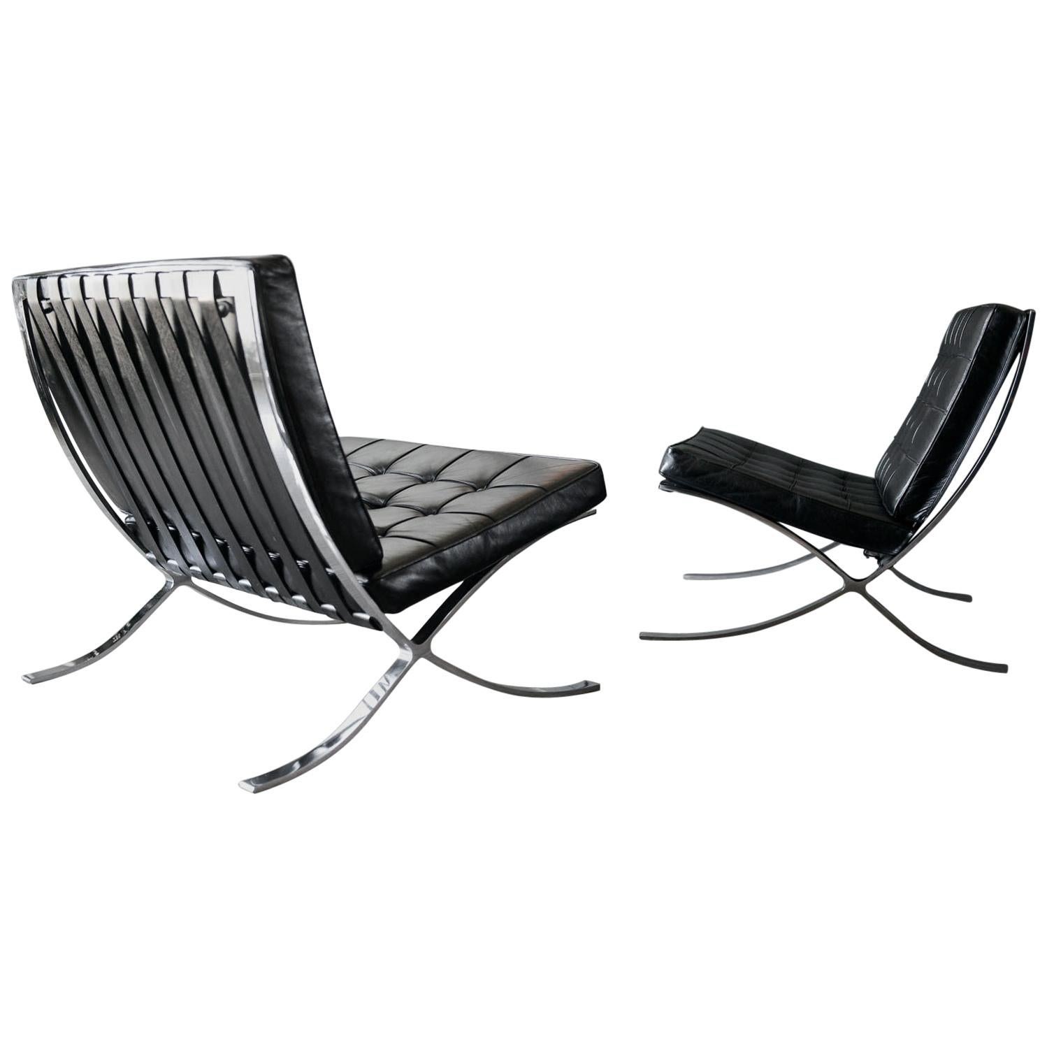 Pair of Original Mies Van Der Rohe Barcelona Chairs with Ottoman for Knoll