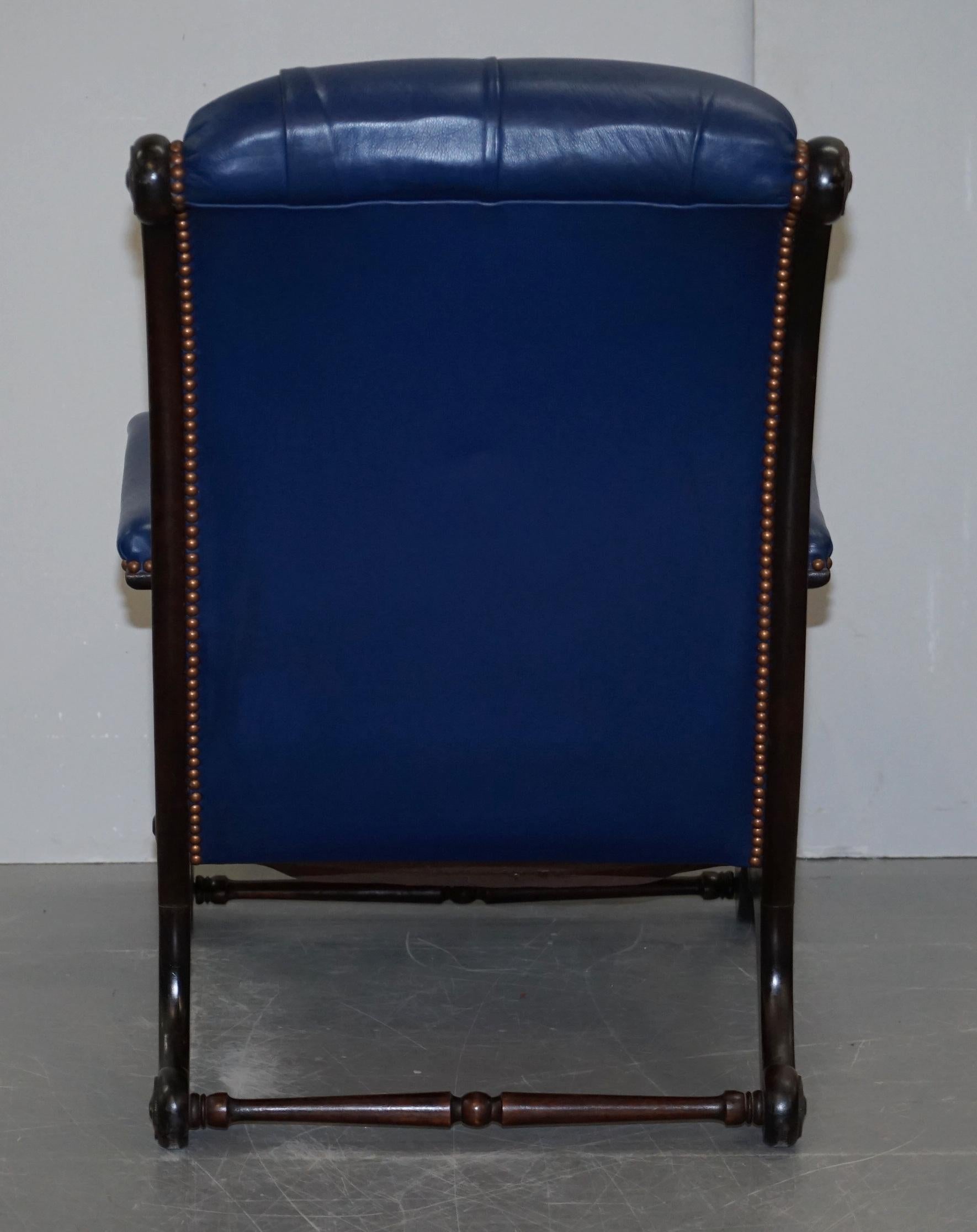 Pair of Original Napoleonic Royal Blue Chesterfield Library Reading Armchairs 3