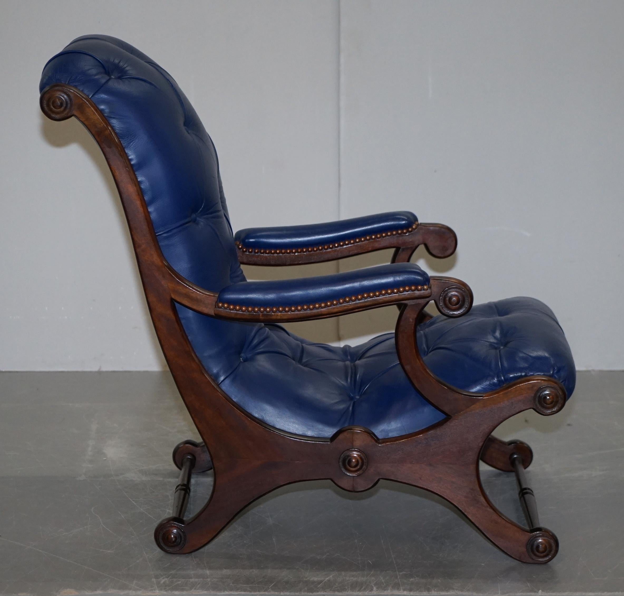 Pair of Original Napoleonic Royal Blue Chesterfield Library Reading Armchairs 10
