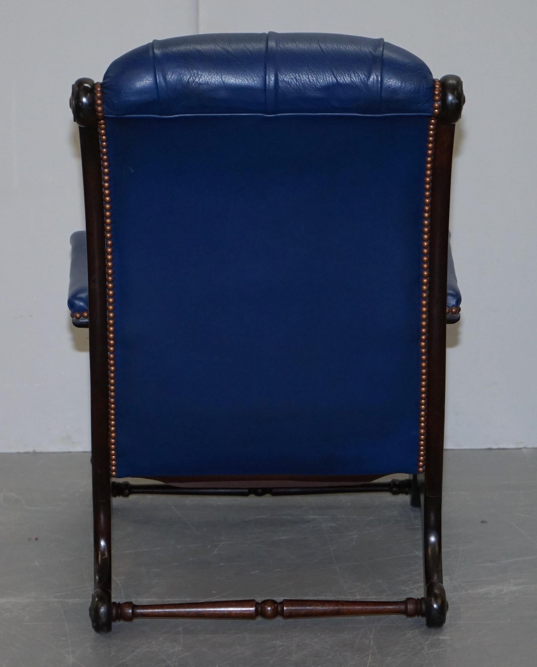 Pair of Original Napoleonic Royal Blue Chesterfield Library Reading Armchairs 13