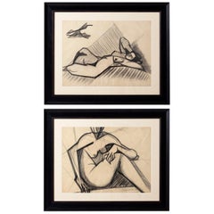 Pair of Original Nude Drawings by Marceau Constantin