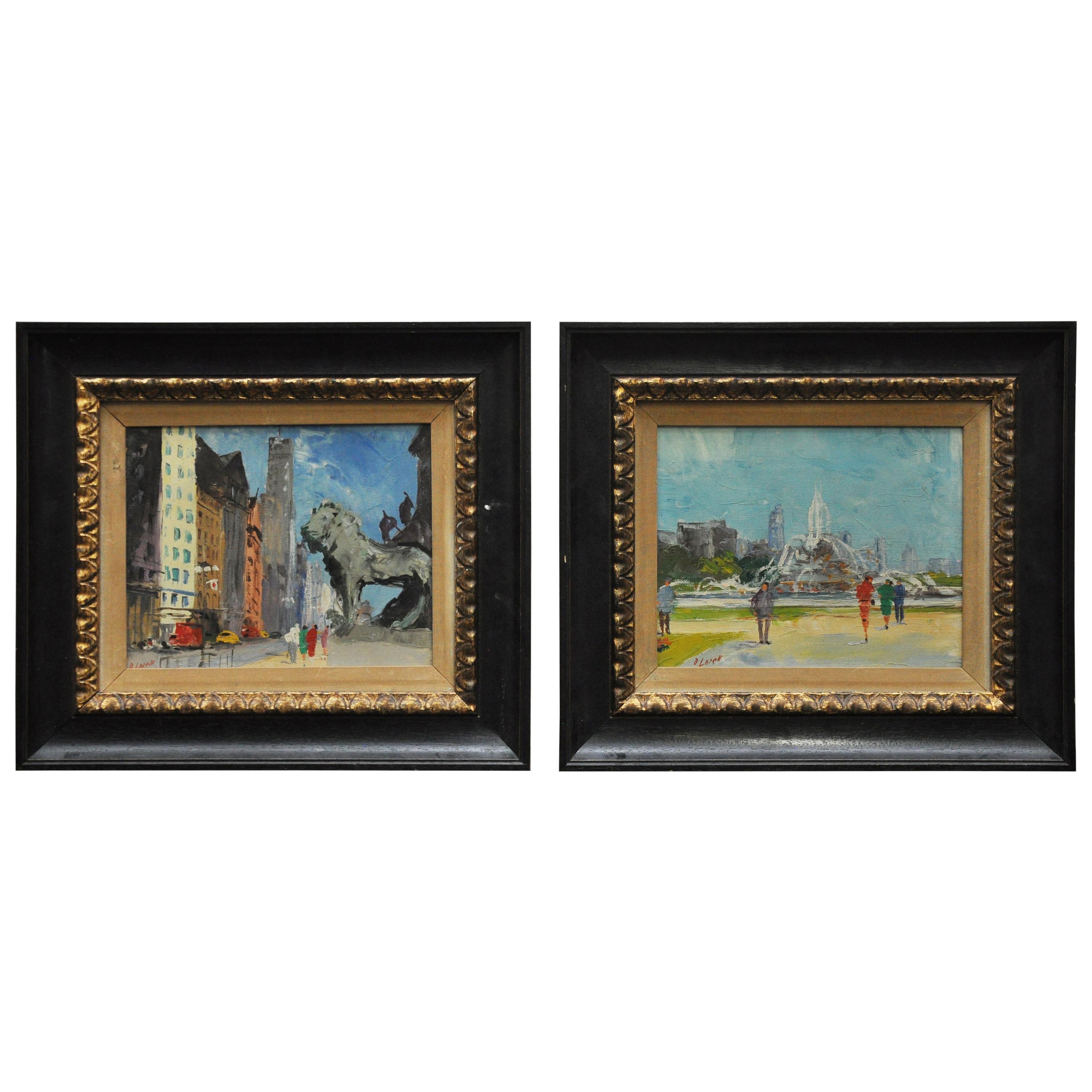 Pair of Original Oil Paintings of Chicago Icons For Sale