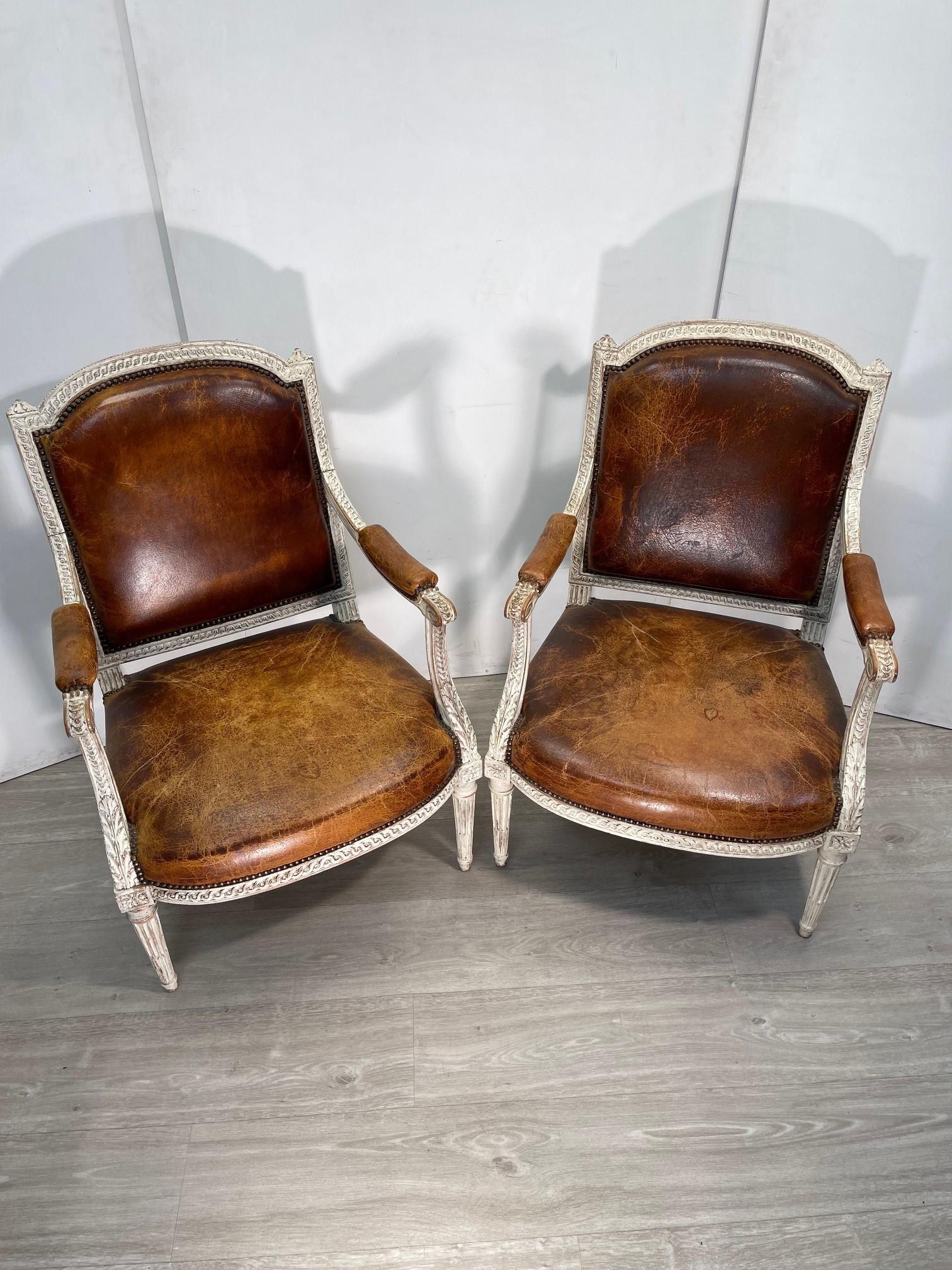 We are delighted to offer for sale this exquisite pair of original paint, Napoleon III, French, circa 1860 brown leather armchairs 

A very good looking well made and decorative pair, I’ve not come across another set of original paint armchairs in