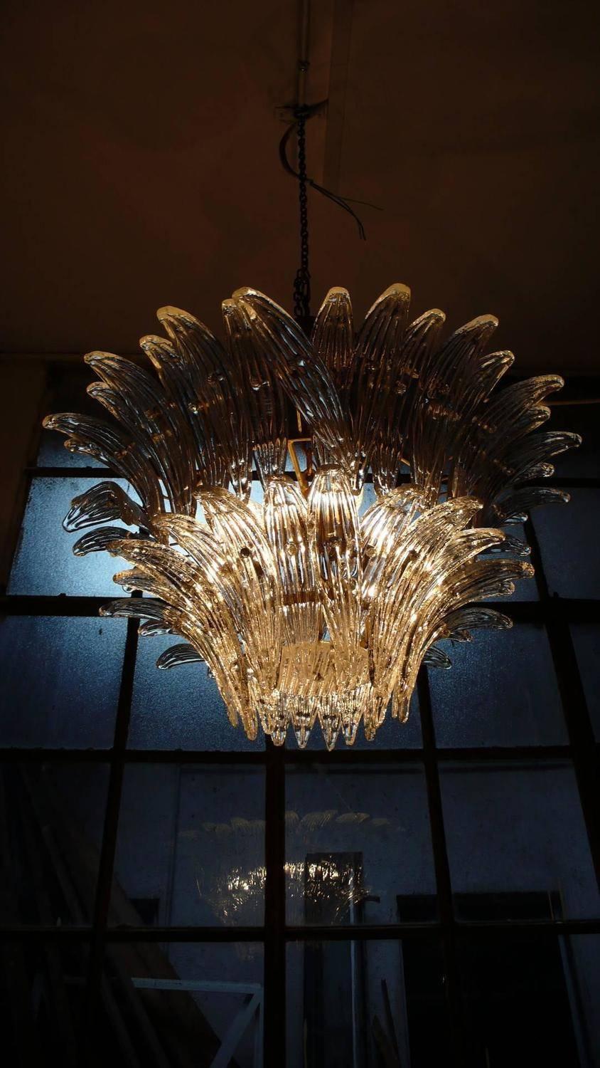 Original Palmette-Kronleuchter von Barovier & Toso, Murano, 1960er Jahre, Paar (Mitte des 20. Jahrhunderts) im Angebot