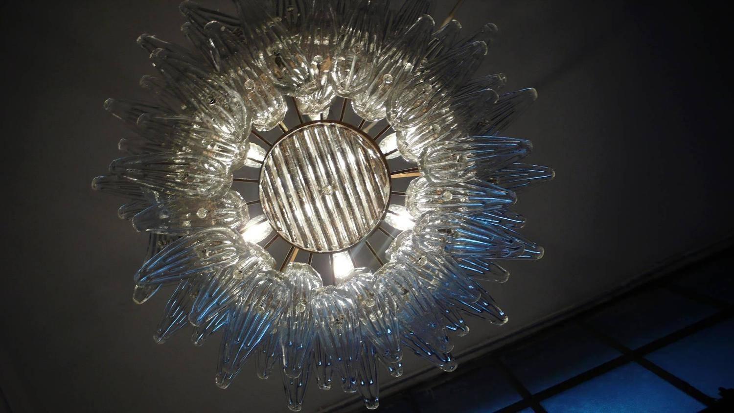 Original Palmette-Kronleuchter von Barovier & Toso, Murano, 1960er Jahre, Paar im Angebot 2