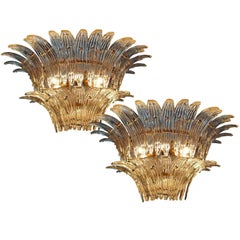 Pair of Original Palmette by Barovier & Toso, Murano Chandelier, 1960s