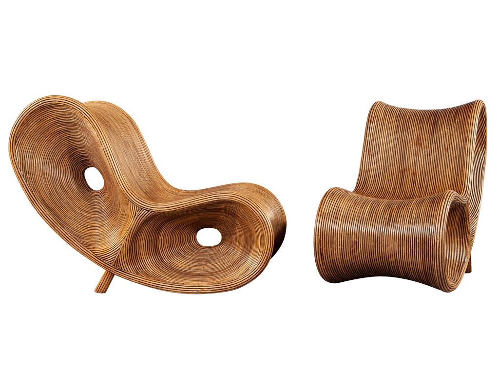 Pair of Original Pencil Rattan Sculptural Ear Chairs 4
