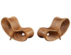 Pair of Original Pencil Rattan Sculptural Ear Chairs