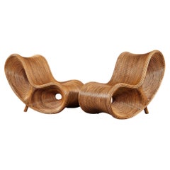 Pair of Original Pencil Rattan Sculptural Ear Chairs