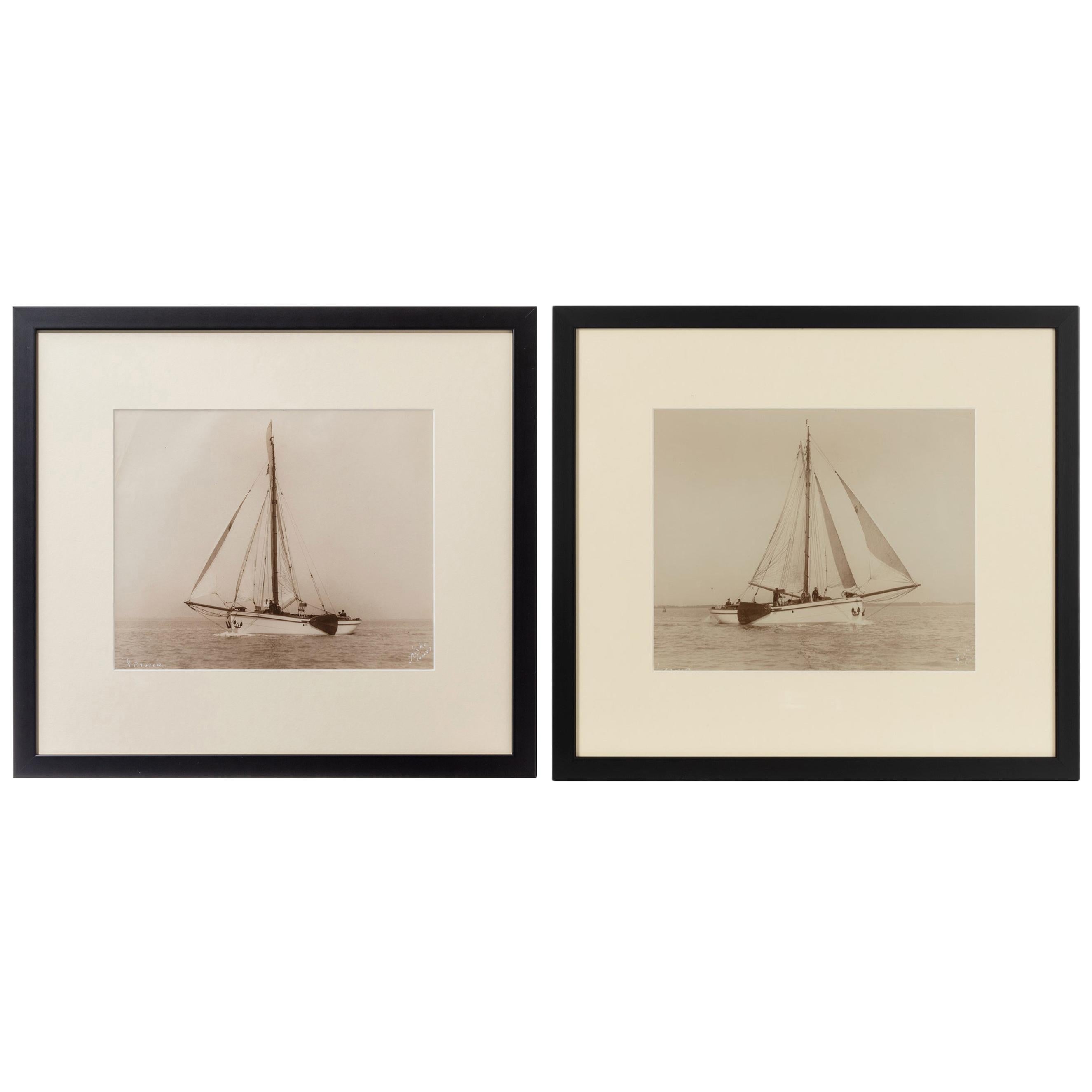 Pair of Original Prints of the Dutch Sailing Yacht Verona Signed Kirk Cowes