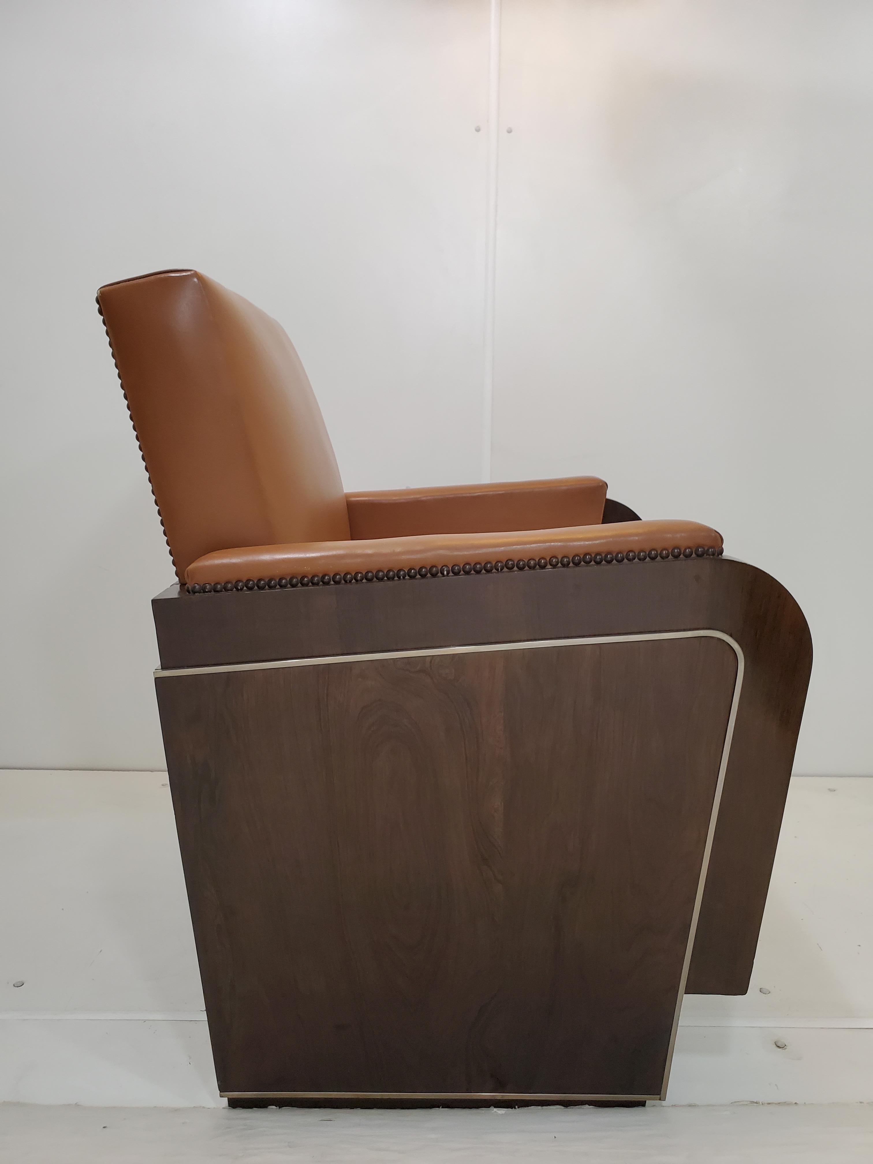 Nickel Paire de fauteuils club cubistes d'origine en bois de rose Art Déco français, rares et originaux en vente